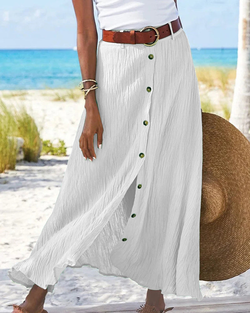 Syndy™ - Wide Skirt with Buttons