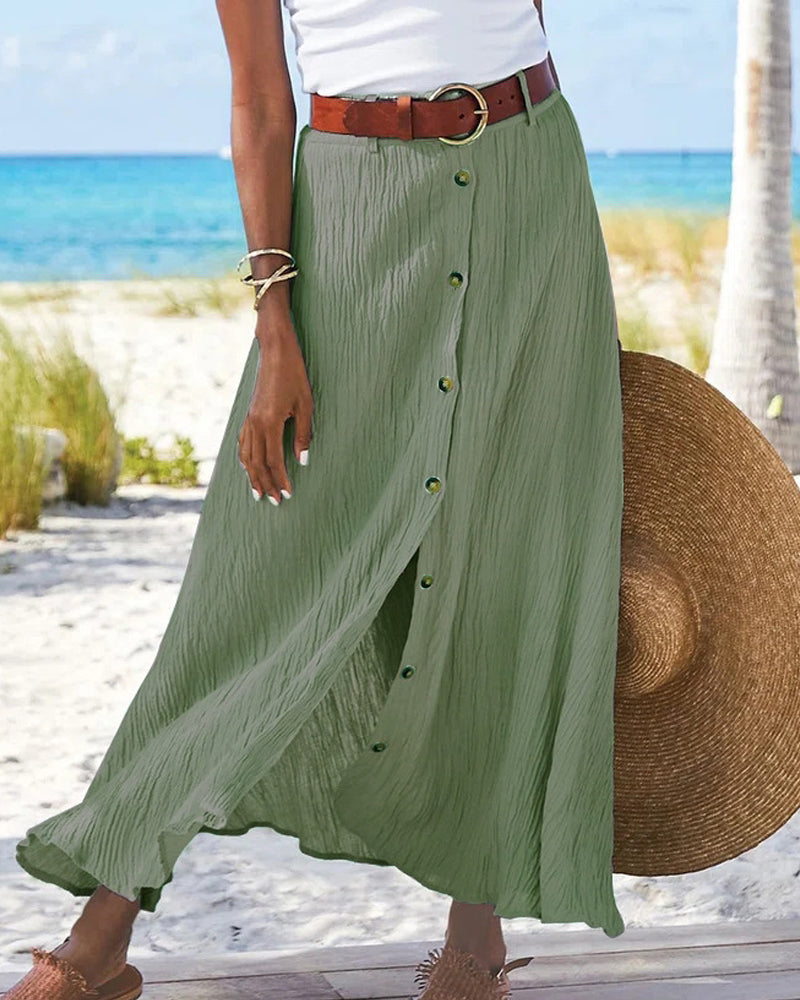 Syndy™ - Wide Skirt with Buttons