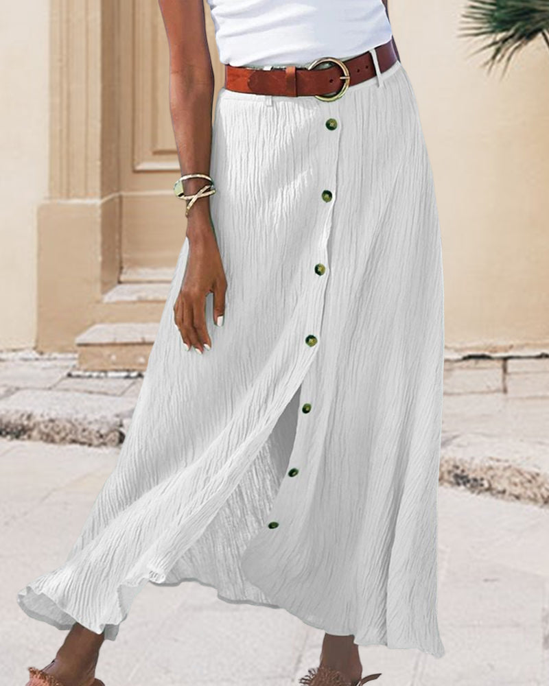 Syndy™ - Wide Skirt with Buttons