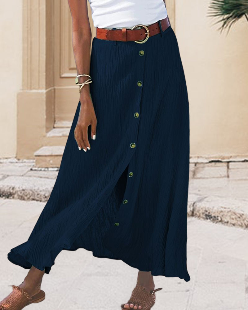 Syndy™ - Wide Skirt with Buttons