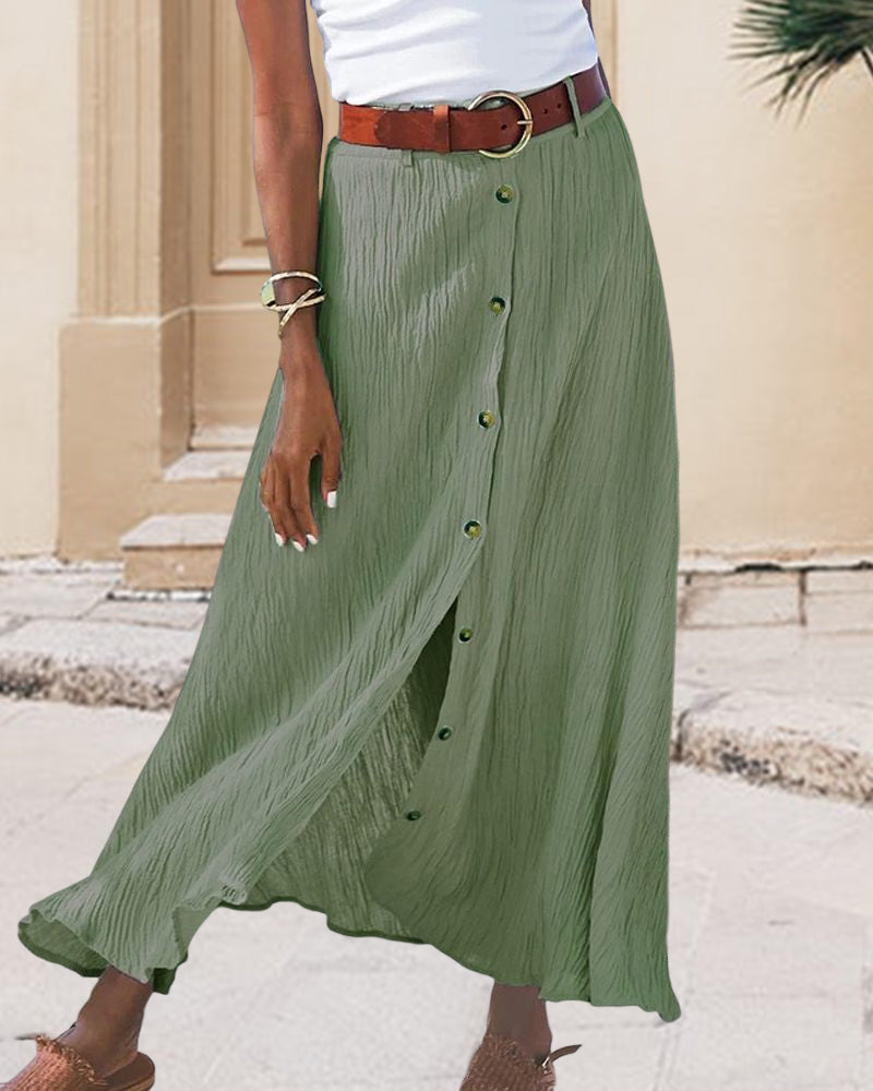 Syndy™ - Wide Skirt with Buttons