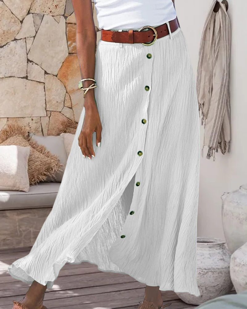 Syndy™ - Wide Skirt with Buttons