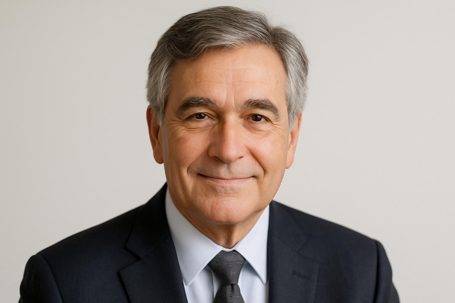 maak een profiel foto van een man rond de 60 jaar met zwart/grijs haar voor een review